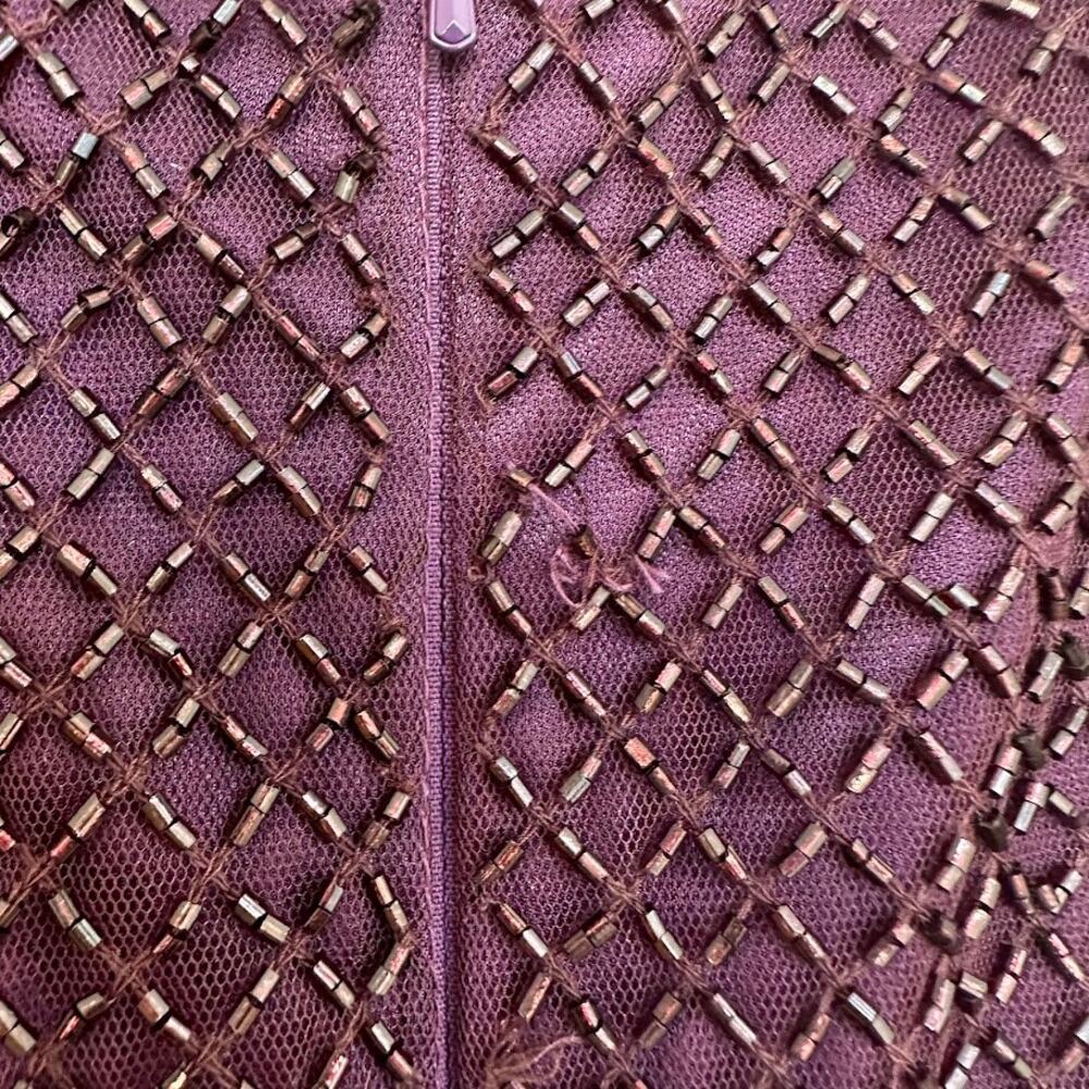 Mac Duggal Bugle Bead Long Sleeve Midi Dress – Eggplant Purple – Size 10 – NWOT - Picture 11 of 15